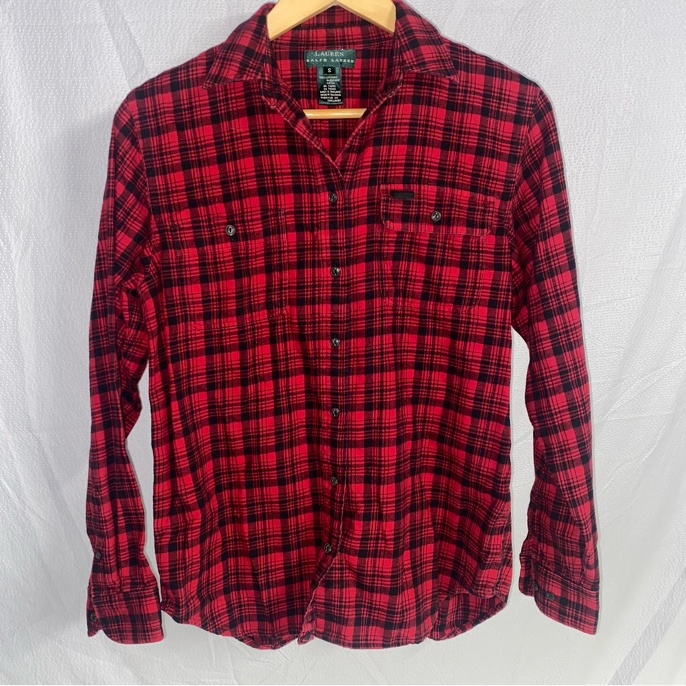 Lauren Ralph Lauren Red/Black Plaid Flannel Button Down, Size Small
